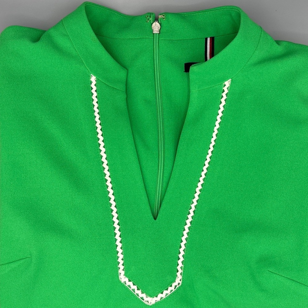 Tommy Hilfiger Womens Green Rickrack Trim VNeck Short Sleeve Shift Dress Size 12 - Picture 2 of 10